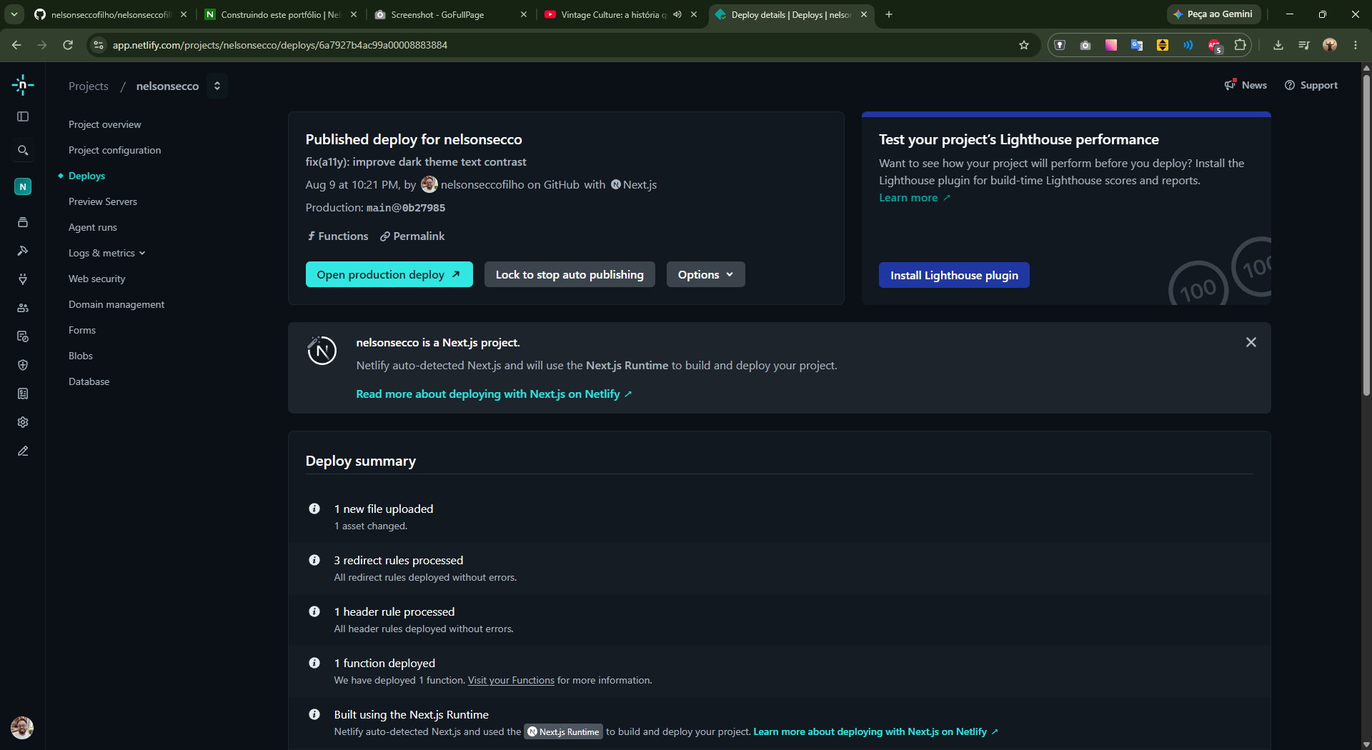 Deploy publicado no Netlify evidenciando a transição de localhost para produção.